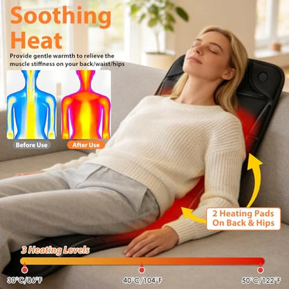 Vibration Massage Mat with Heat – Full Body Electric Massager Mattress Pad, 10 Motors, 9 Modes, 9 Intensities, 3 Heating Levels, 3 Timer Settings, Storage Bag, Earplugs, for Neck Back Waist Hips Legs - size: 57.8x19.7x1.2 in