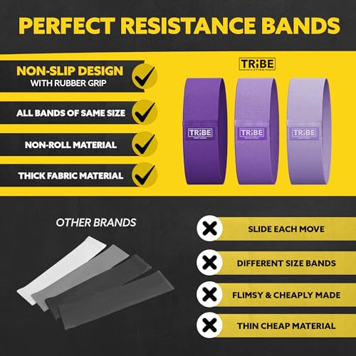 Fabric Resistance Bands for Working Out, 3-Pack for Legs and Glutes - color: Purple