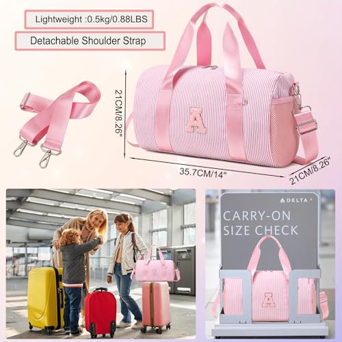 Personalized Initial Dance Bag for Girls,Small Gym Sport Yoga Dance Bags Gift for Teen Girls Women,Cute Letter Kid Weekender Ballet Bags,Toddler Travel Duffle Tote with Adjustable Straps - color: Pnk, style: A
