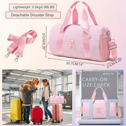 Personalized Initial Dance Bag for Girls,Small Gym Sport Yoga Dance Bags Gift for Teen Girls Women,Cute Letter Kid Weekender Ballet Bags,Toddler Travel Duffle Tote with Adjustable Straps - color: Pnk, style: A