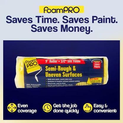 FoamPro 22 High Capacity Slit-Foam Paint Roller Cover for Semi-Rough & Uneven Surfaces - for Acoustical Ceilings, Textured Walls & Fences, Pavers - 9" x 1/2" Nap - size: 1 Count (Pack of 1), style: Semi-Rough & Uneven Surface