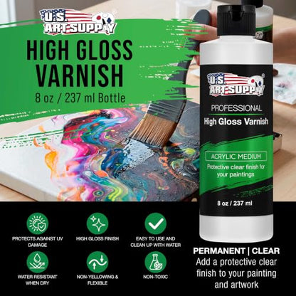 U.S. Art Supply 8 oz Acrylic Sealer, High Gloss Varnish for Acrylic Painting - Non-Yellowing, Clear Coat Protective Finish with UV Protection for Paint - size: 8-ounces