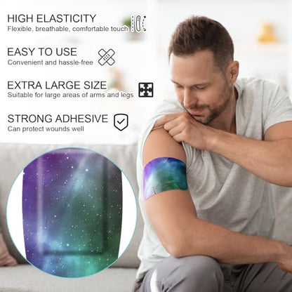 Geiserailie Large Flexible Fabric Bandages 2x4 Waterproof,Starry Sky | Cushioned Pad Protects Wounds and Cuts, Latex Free Bandages for Sensitive Skin, Stays Secure During Daily Activities - style: Starry Sky