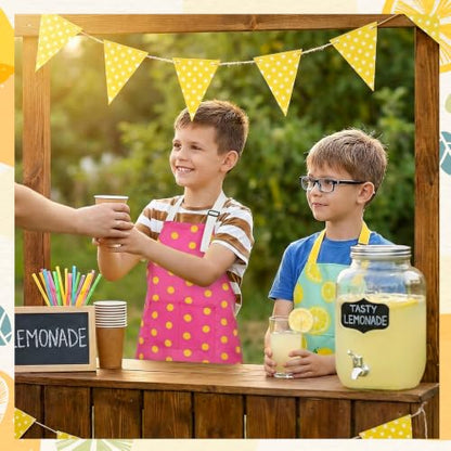2 Pack Kids Apron, Cute Cooking Aprons, Waterproof Art Apron with Pockets, Toddler Painting Artist Apron Adjustable - color: Lemon and Pink Polka Dots, size: 45*62cm