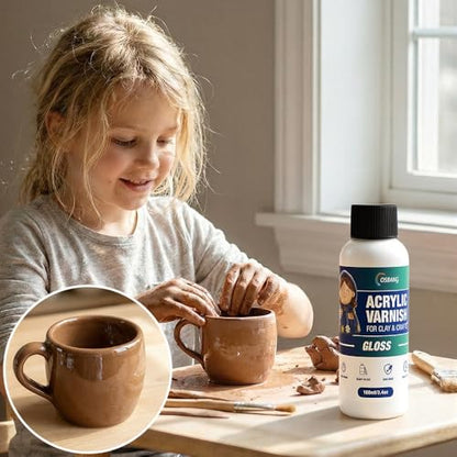 OSBANG 100ML Air Dry Clay Glaze, High Gloss Air Dry Clay Varnish, Protects Clay from Cracking, Scratches and Wear, Clear Sealant for Ceramics, Paintings, Wood and DIY Projects - size: Gloss