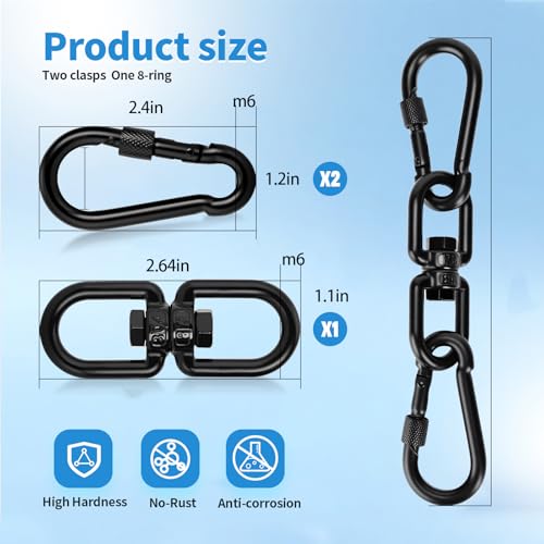 Aheucndg 380 lb Capacity Heavy Duty Double Ended Eye Hook with Snap Hook, SUS304 Swivel Hooks 1Pack + Snap Hooks 2Pack, for Aerial Yoga, Hanging Hammock, Web Tree Swing, Swing Spinner M6 Black - color: Black, size: 6mm