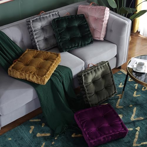 vctops Square Solid Color Velvet Seat Cushion with Handle Tufted Thicken Chair Pad Tatami Floor Pillow Cushion 16.5"x16.5"x4" Pink - color: Pink
