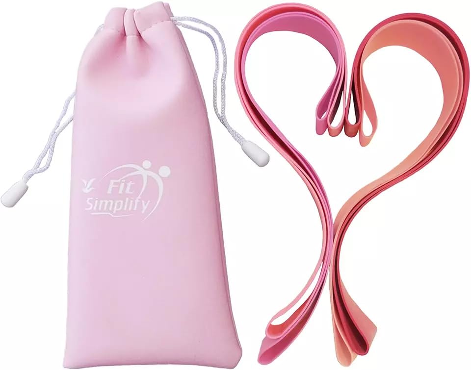 Fit Simplify Resistance Loop Exercise Bands with Instruction Guide and Carry Bag, Set of 5 - color: Pink