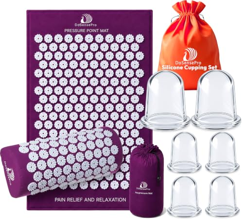 Purple Acupressure Mat & Pillow Set + 6-Cup Cupping Set Bundle