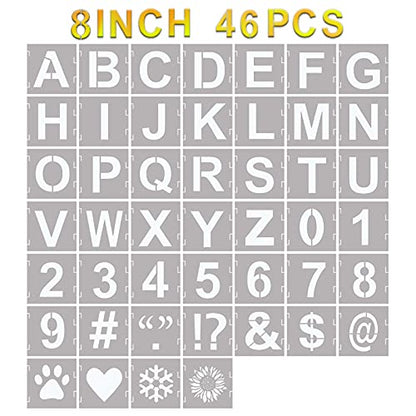 YEAJON 46 Pcs Letter Stencils Symbol Numbers Craft Stencils, Reusable Alphabet Templates Interlocking Stencil Kit for Painting on Wood, Wall, Fabric, Rock, Chalkboard, Sign, DIY Art Projects(8 Inch) - size: 8 INCH