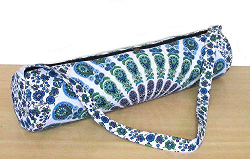 INDIAN CRAFT CASTLE ICC Yoga Mat Bag Carrier Full-Zip Exercise Yoga Mat Carry Bag for Women Men with Multi-Functional Storage Pockets and Adjustable Shoulder Strap 26X6 Inches - style: Blue Mandala