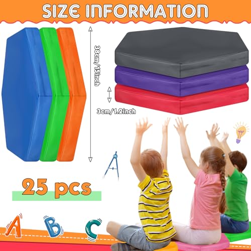 Timgle 25 Pcs Floor Cushions for Classroom 15 Inch Flexible Seating Bulk with Handles 1.6 Inch Thick Foam Floor Pillows Portable Seating for Home School Kindergarten Daycare Nursery Playroom(Hexagon) - style: Hexagon