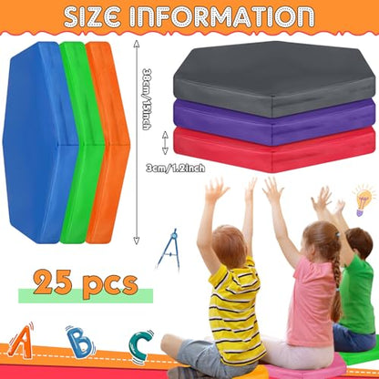 Timgle 25 Pcs Floor Cushions for Classroom 15 Inch Flexible Seating Bulk with Handles 1.6 Inch Thick Foam Floor Pillows Portable Seating for Home School Kindergarten Daycare Nursery Playroom(Hexagon) - style: Hexagon