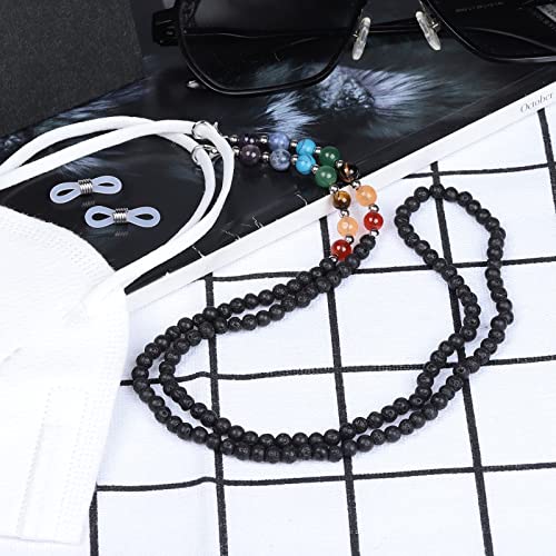 TUMBEELLUWA Reiki 7 Chakra Stone Beads Eyeglasses Chain for Women Men - color: Black-1