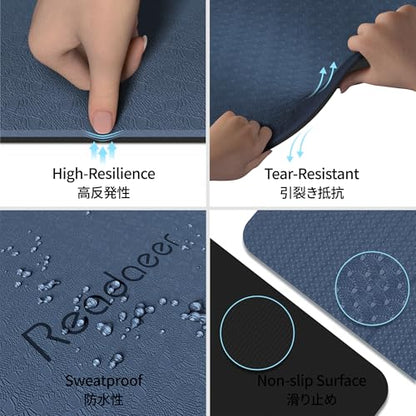 Readaeer Double Color Yoga Mat - 72"x24"x0.24" (6mm),Non-Slip TPE Exercise Mat - color: Blue & Black