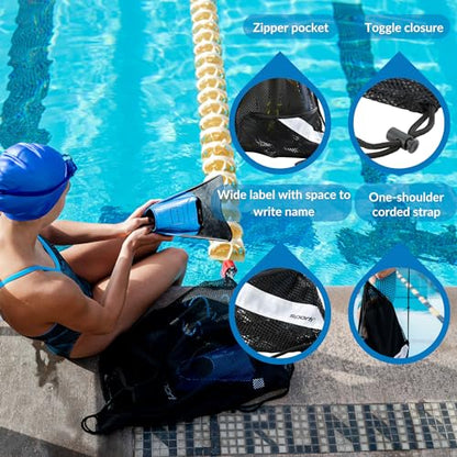Sporti Mesh Swim Bag Drawstring Backpack, Equipment Bags For Swimmer - color: Aqua, style: 2. Mesh Bag With Zipper Pocket