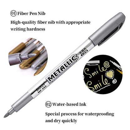 MYARTOOL Metallic Marker Pens, Silver Metallic Permanent Markers for Artist Illustration, Crafts, Gift Card Making, Scrapbooking, Fabric, DIY Photo Album, Value Set of 8 - color: Silver