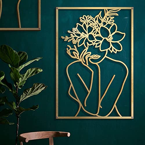Glamativity Large 4 Pack Gold Wall Art Décor, Minimalist Décor Single Line Art Wall Décor, Real Metal Wall Art, Woman's Body Shape Abstract Wall Art (Gold Classic Style, L Size 22.5 x 15.7'') - color: Gold Classic Style, size: L Size 22.5 x 15.7''