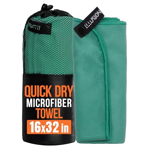 illusion Small Microfiber Gym Towels for Men and Women Active Sports (32" L x 16''W)-Lightweight Quick Dry Gym Towel for Sweat-Workout Towels Ideal for Yoga, Camping, Running, and Outdoor Activities - color: Light Green, size: 32x16 in - Pack of 1