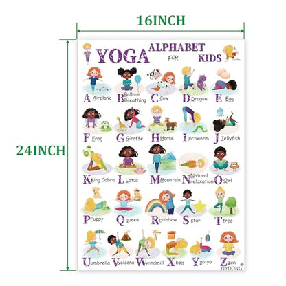 YIYDONG Alphabet of Yoga Poster for Kids - 16x24 Inch ABCs Educational Poster, Yoga Poses ABC Chart for Classroom, Homeschool, Preschool Learning (Green) - color: Green