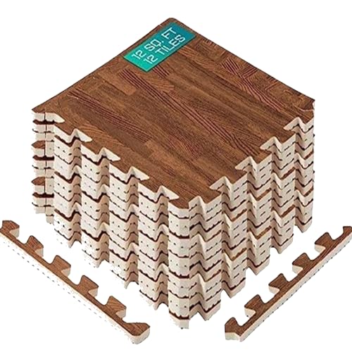 Yes4All EVA Interlocking Mats, Puzzle Floor Tiles, Foam Floor Padding with Border for Furniture, Home Space, Living Room, Garage 11,22,32 SQFT - color: B. Oak Wood Dark, size: 12"L x 12"W x 0.4"Th, style: 11SQFT