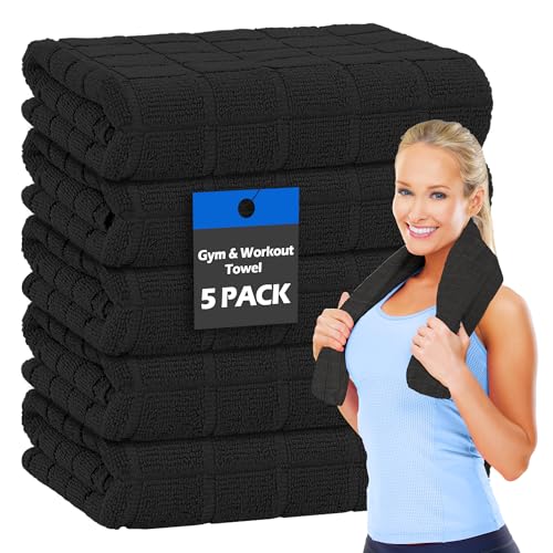 HOMERHYMRE Microfiber Workout Towels, 5 Pack Black Gym Sweat Sports Towel for Yoga, Tennis, Running, Exercise, Working Out, Camping, Quick Dry, Highly Absorbent, for Women & Men, 16 x 27 Inch - color: Black, size: 5 Pack