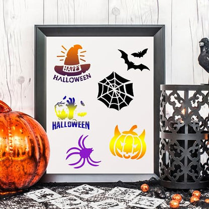 Augshy 56 Pack Small Halloween Pumpkin Stencils for Painting Crafts | Plastic, Reusable, Wood Ornaments, Fabrics, Door Mats, Window Decoration, DIY Crafts, 3 Inch - style: Halloween