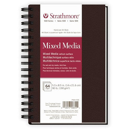 Strathmore 500 Series Mixed Media Paper Art Book, Matte Brown Cover, Natural White, Side Wire Binding, 32 Sheets, 5.5x8.5 inch - size: 5.5x8.5 inch, style: Side Wire
