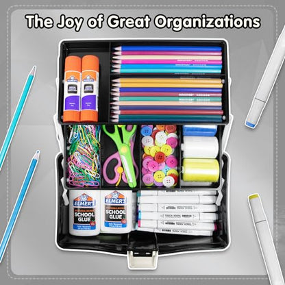 TERGOO 12in Three-Layer Multipurpose Storage Box Organizer Folding Tool Box/Art & Crafts Case/Sewing Supplies Organizer/Medicine Box/Family First Aid Box with 2 Trays (Black)…