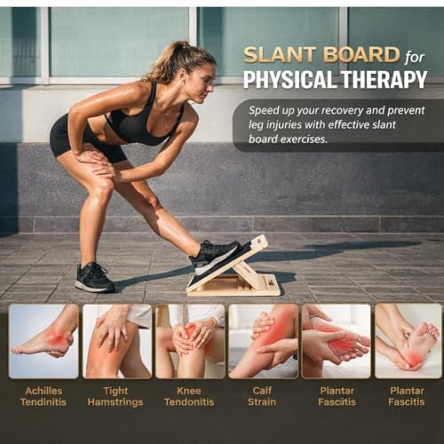 Slant Board with Resistance Bands for Calf Stretch & Squat Training