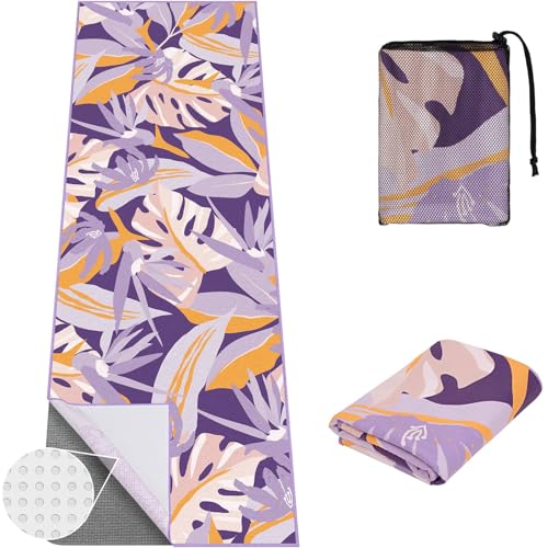 Yoga Towel Hot Yoga Towel with Corner Pockets, 70 x 26 inch, Purple | Non-Slip Sweat-Absorbent Soft Microfiber Yoga Blanket Towel Mat for Pilates, Fitness and Workout - color: Purple, size: 70×26 in