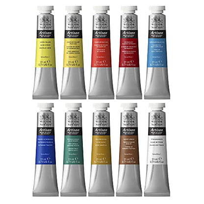 Winsor & Newton Artisan Water Mixable Oil Paint Set, 10 x 21ml Tubes | Clean with water; no solvents needed. Color depth, lightfastness, opacity/transparency are the same as traditional oils. - style: Tube Set 10 x 0.71-oz
