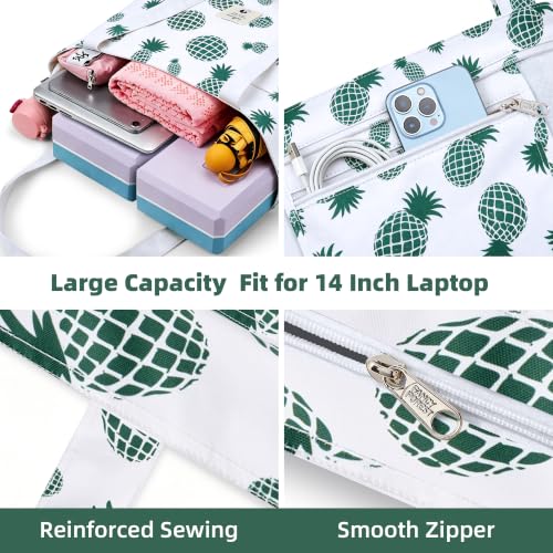 WLLWOO Yoga Mat Carrier Bag for Women Canvas Carryall Tote Gym Pilates | Large Holder Zipper Shoulder for Beach Travel Workout Fitness Office - color: Pineapple