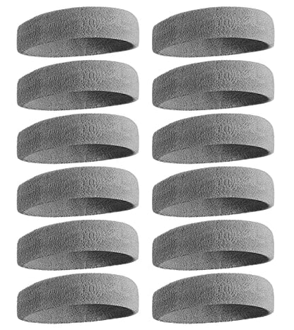 Sweatbands Sports Headband for Men & Women, Moisture Wicking Hairband Athletic Towel Headbands Cotton Head Sweat Bands for Running, Cycling, Yoga, Spa - color: D-gray 12 pcs