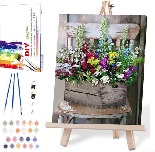 MIRCVSH Flowers Paint by Numbers for Adults with Framed Canvas-with Wooden Easel,Paint by Number on Canvas,DIY Acrylic Oil Painting Kits with Brushes Nice Gift Box for Home Wall Decor(12x16 Inch) - color: MT10381-Framed