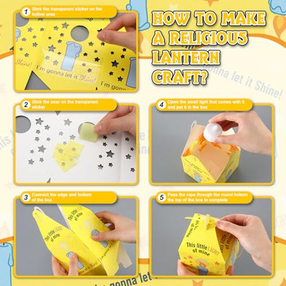Simgoing 24 Sets Sunday School VBS 2026 Craft Illumination Lantern Craft | Lantern Crafts with LED Candle Light Tissue Paper Light of Mine Suncatchers Hanging for Christian Decor - style: Light of Mine