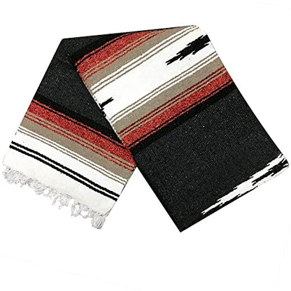 Open Road Goods Mexican Diamond Blanket - XL Heavyweight Yoga Blanket – Handmade in Mexico - Thick Boho Serape Saltillo Style Throw for Beach, Picnic, Home, Camping and More! (Black Retro) - color: Black Retro