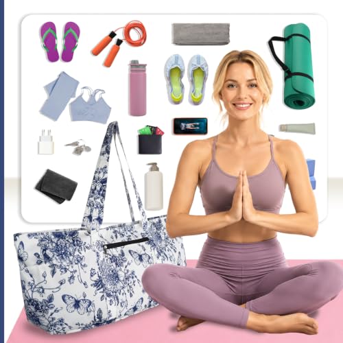 Yoga Mat Bag Yoga Tote Bag with Large Waterproof Zipper Pocket and Drawstring Pocket Yoga Mat Bag Carrier Fit Most Size Mats and All You Stuff - color: white blue