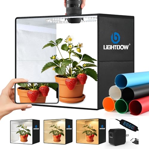 Lightdow 20"x20"x20" Photo Studio Light Box Photography with 300 LEDs(CRI>95) & Type-C Plug(35W)+Cable,6 Backdrops-Portable/Dimmable Folding Shooting Tents for Toys/Jewelry/Bonsai/Bags/Suitcases - size: 20"x20"x20"