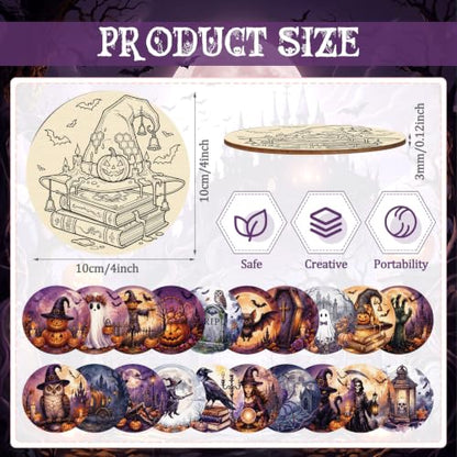 Reallnaive 77 Pcs Halloween Coasters Painting Kit, 20 Set Wooden Drink Coasters 4 Inch with Holder & Markers Boho DIY Crafts for Adults, Women, Hobby, Color Your Own Art Craft Supplies - style: Halloween