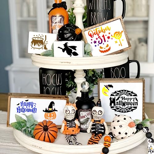 Augshy 56 Pack Small Halloween Pumpkin Stencils for Painting Crafts | Plastic, Reusable, Wood Ornaments, Fabrics, Door Mats, Window Decoration, DIY Crafts, 3 Inch - style: Halloween