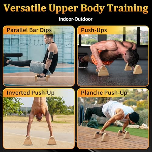 Wooden Parallettes Bars - 2 PCS Wood Push Up Bars Non-Slip Base | Calisthenics Equipment with Non-Slip Base - Handstand Bars and Pushup Handles for Men and Women - color: Wood-20cm