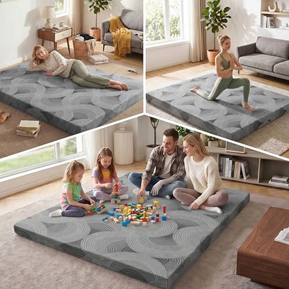 Japanese Floor Mattress,3.5" Thicken Futon Mattress Tatami Mat Full | with Non-Slip Bottom,Removable Washable Cover,Foldable Mattress Tatami Mat Sleeping Pad,Grey Geometric,(80’‘x48'') - color: Ma1-grey Geometric, size: Full (80" X 48")