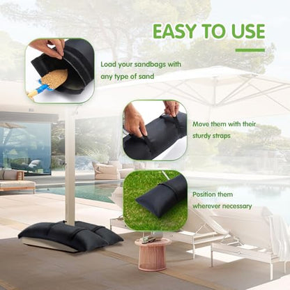 Sand Bags for Weight, 2 x 44 LBS Fillable Black SandBags | 800D Oxford Fabric Sand Bags for Umbrella Base, Outdoor Patio Umbrella Stand, Trampoline Legs(Without Sand)(2, black)