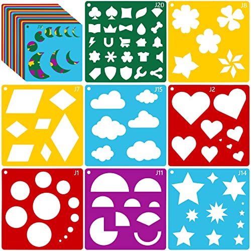 Peohud 40 Pieces Geometric Shaped Stencils, Simple Drawing Chalk Stencils, Colorful Art Painting Template Set for DIY Craft, 5.9 x 5.9 Inches - size: 5.9 inches (square)