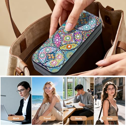 FlyingMage 5D Diamond Art Painting Kit for Adults Beginner, Small DIY Diamond Dots Gem Art Painting Mosaic Kits, Cute Hard Shell Sunglasses Eyeglasses Glasses Case for Women Teen, Mandala Totem - color: Multicolor Totem