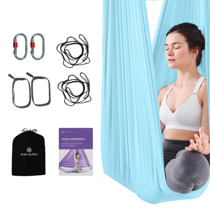 Aerial Yoga Hammock Swing, 4.5 Yards, Aerial Silks with Hardware - color: Light-Blue, size: 5.5 yards