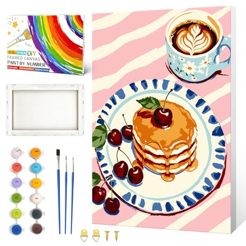 ZTOTZ Paint by Numbers Kit with Frame, Breakfast Pancake Painting by Numbers for Adults, Easy Food Art Kit for Cooking Lover, 8x12 Inches - color: B-05-pancake