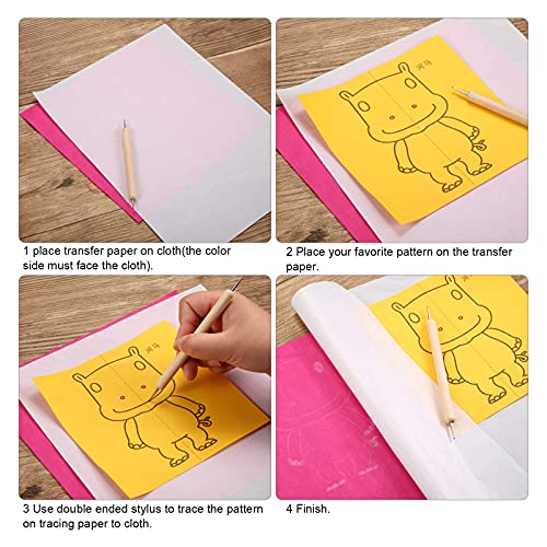 Outus 100 Sheets Carbon Graphite Transfer Paper A4 Size Tracing Carbon Copy Graphite Paper with 5 Embossing Stylus Tracing Stylus Dotting Tools for Dark Cloth Fabric Embroidery and Wood, Black&White - color: Black, White