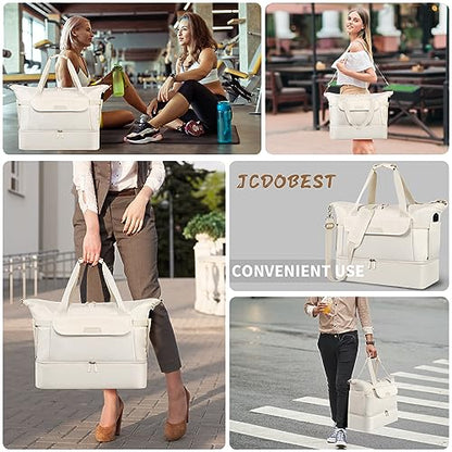 Travel Bag for Women, Sports Gym Duffel Bag, Weekender Overnight Bag with Wet Pocket and Shoes Compartment, Carry On Tote Bag Gym Yoga Duffel Bag for Men - color: Beige